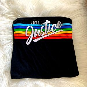 Justice Black Strapless Tube Top Rainbow Print
